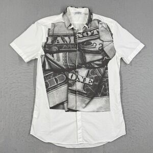 Neil Barrett Mens Shirt Slim Fit 16/41 White Dollar Bill Graphic Short Sleeve
